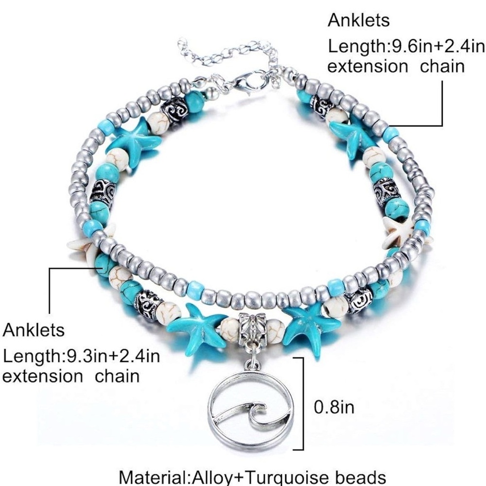 Turquoise and Silver Starfish Anklet Set